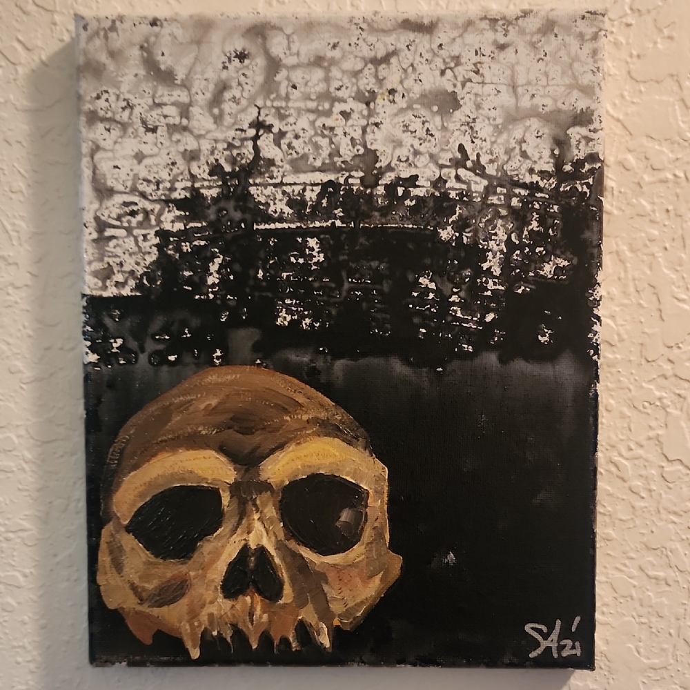 Skull Mixed Media Painting-ORIGINAL